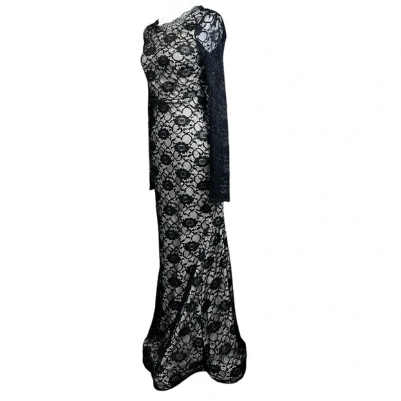 Windsor Whimsigoth Lace Maxi Dress Med Black Dark Romantic Gothic Mesh - Picture 6 of 17